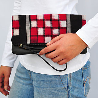 Red Black Ikat iPad Sleeve Cum Fold Clutch