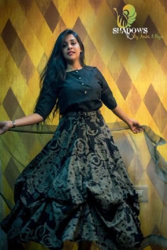 Ladies Plain Top & Printed Skirt, Age Group : Adult