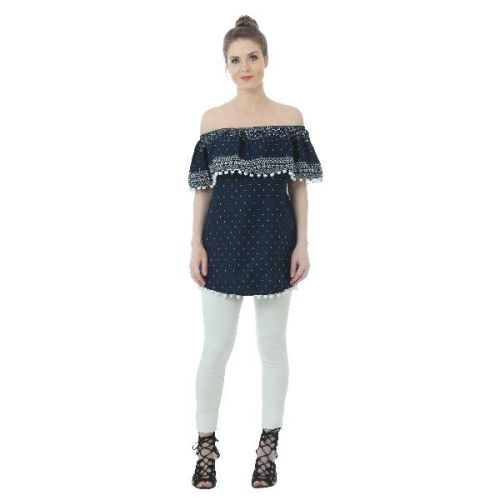 BLUE OFF SHOULDER COTTON TOP