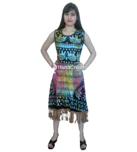 Colorful Elephant Printed Evening Dress, Feature : Short Skirts