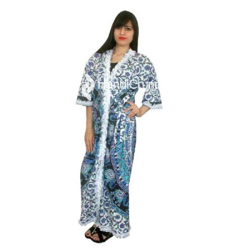 Womens Cotton Elephant Mandala Kimono Bathrobes House Coat