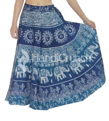 Beautiful Blue Designer Elephant Printed Long Wrap Skirt