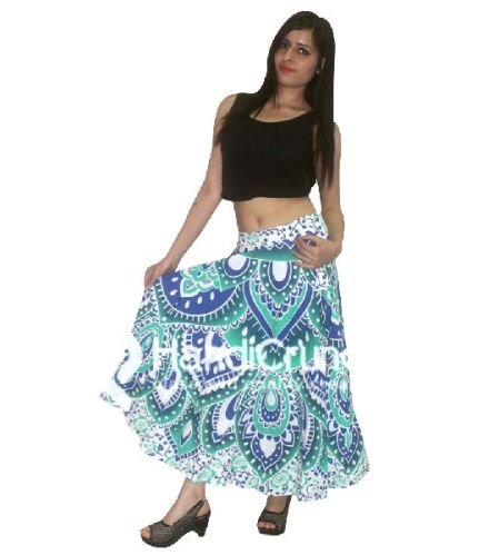 Reen Blue Ombre Printed Long Rapron Skirt