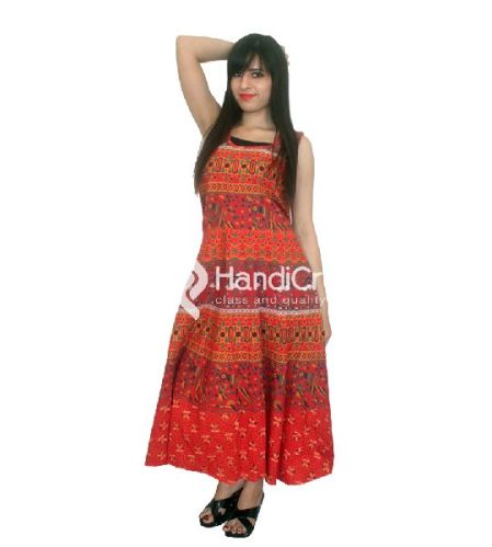 Red Rajasthani Printed Nightwear Evening Gown, Size : Free Size