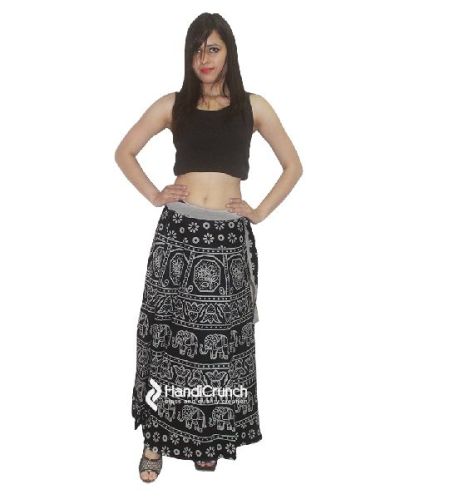 Girls Black Color Stylish Rapron Skirt, Technics : Printed