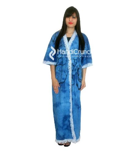 Womens Cotton Tree Printed Bath Robe Night Dress