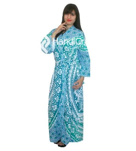 Womens Cotton Mandala Long Bathrobe, Size : Free