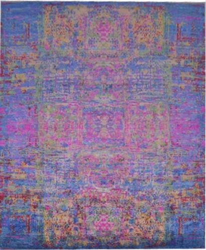 Blue Pink Affordable Handmade Saree Silk Rugs