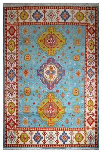 Hand- Knotted Wool Indian Kazak Rug, Color : Blue