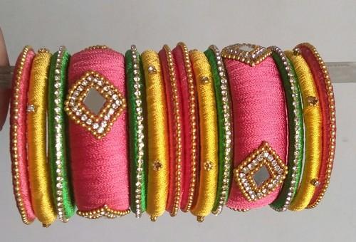 Silk Thread Multicolor Bangle Set, Occasion : Party Wear