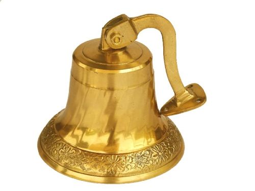 Round Polished Brass Hanging Bell, For Church, Gifting, Home, Temple, Style : Antique