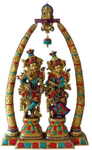 Printed Polished Brass Radha Krishna Statue, Packaging Type : Carton Box, Thermocol Box