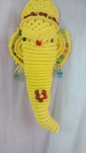 Rachna Creations Micron Thread Macrame Ganesha Wall Hanging, Color : Yellow