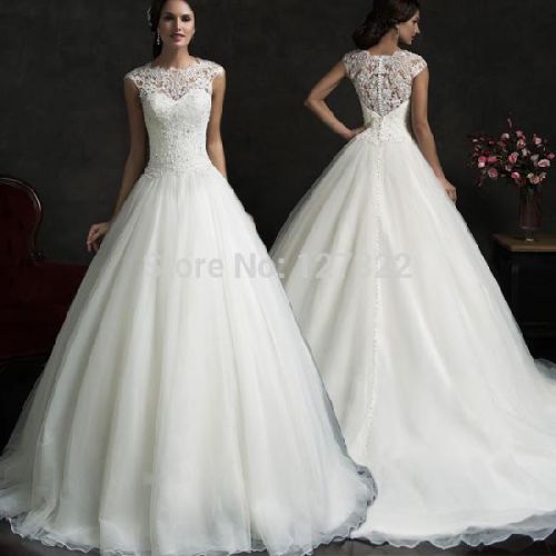 Lace 100% Polyester Wedding Gown, For Brand New, Design : Short Sleeve