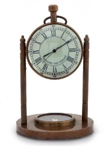 Little India Antique Clock N Compass Pure Brass Handicraft