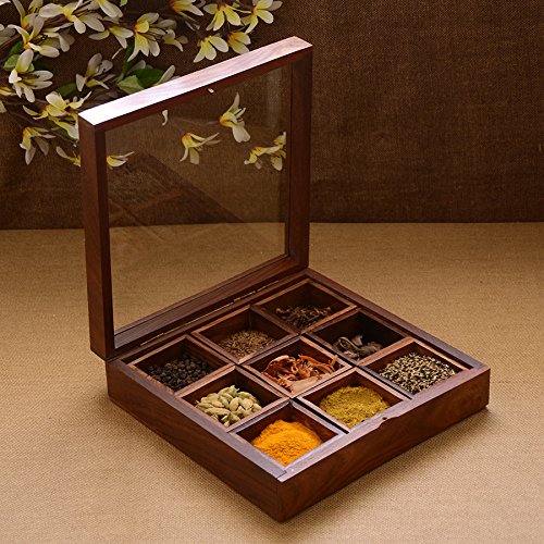 Bhartiya Handicrafts Wooden Spice Boxes, Style : Square