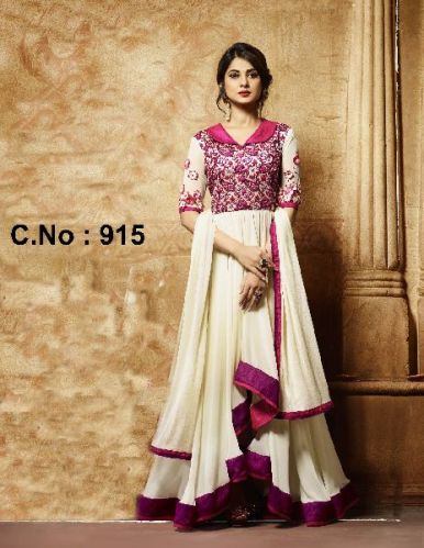 Designer Cream Anarkali Salwar Suit, Size : Free