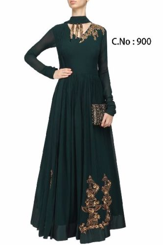 Designer Green Embroidery Anarkali Salwar Suit, Size : Free