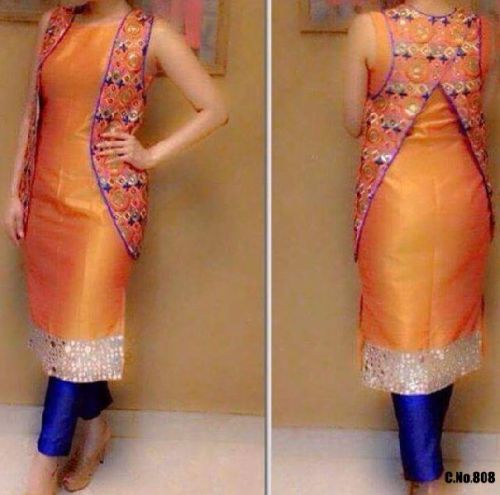 Orange Banglory Mirror Handwork Salwar Suit