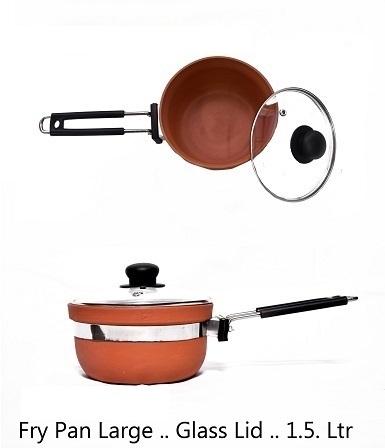 Terracotta Fry Pan Large Glass Lid, For Home, Hotel Etc.