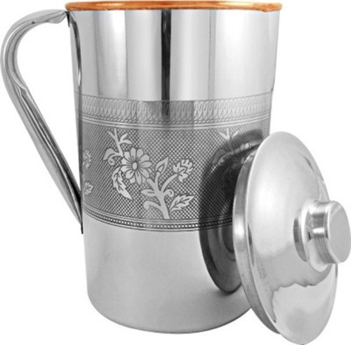 INDIAN CRAFTIO Copper Steel Embossed Jug, Size : 2000 Ml