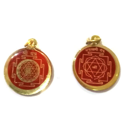 Round Brass Shree Dhan Laxmi Yantra Pendant, Color : Red