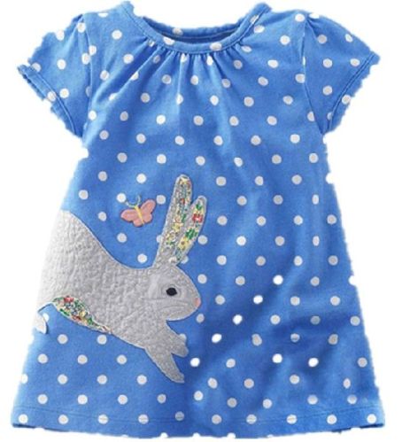 Fancy Dotted Baby Dress, Color : Blue