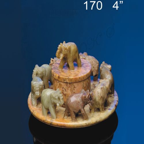 Soap Stone 7 Lucky Elephant Circle Ins & Cone Hldr - 170