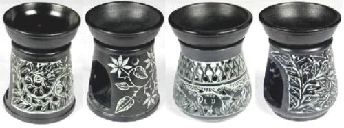 Soap Stone Aroma Lamp Set Of 4 Black - 9610