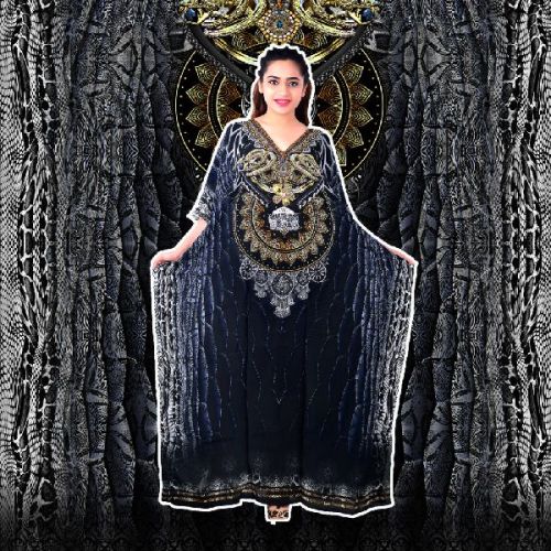 Pure Crepe Black Sparrow Print Kaftans