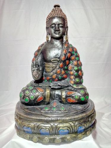 Polyresin Frame With Marble Buddha Metal Statues, For Temples, Style : 3D