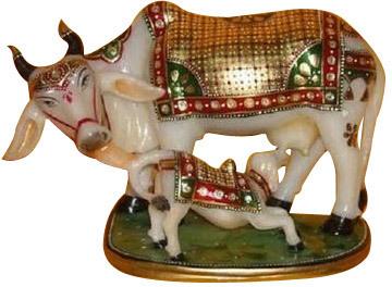 Marble Cow & Calf Statue, For Interior Decor