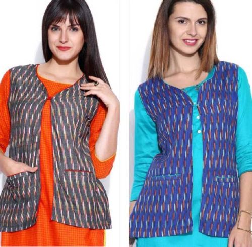 Printed Ikat Sleeveless Jacket, Feature : Anti Shrink, Anti Wrinkle, Anti-Static