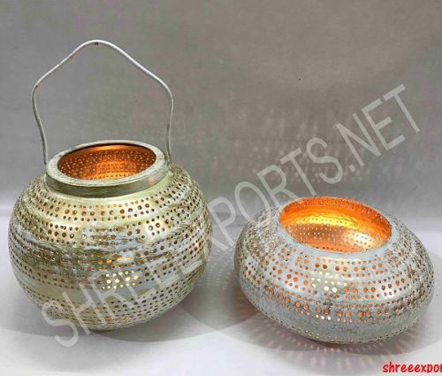 SHREE EXPORTS Iron SHR-1073 Candle Holder Set, Color : White Antique