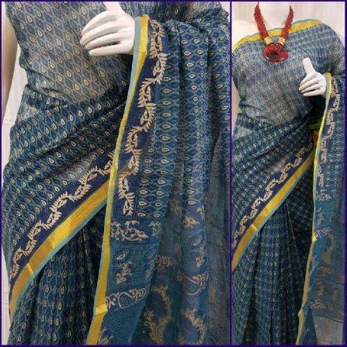 Pure Kota Doria Cotton Block Printed Sarees