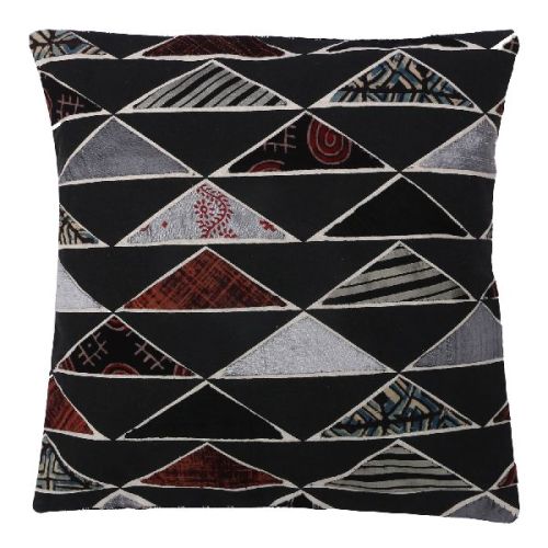 Black Triangle Print Cotton Silk Patchwork Cushion Cover