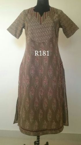 Straight Long Sanganeri Pintucks Kurti