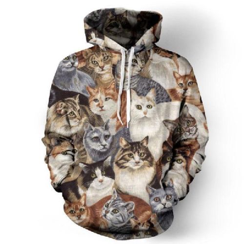 Fashion Men Women Full Of Cat Animal 3D Print Hoodies Pullover Tops Sweatshirt