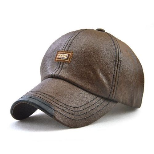Men's Leather Baseball Cap Winter Warm Vintage Outdoor Sports Hats Adjustable