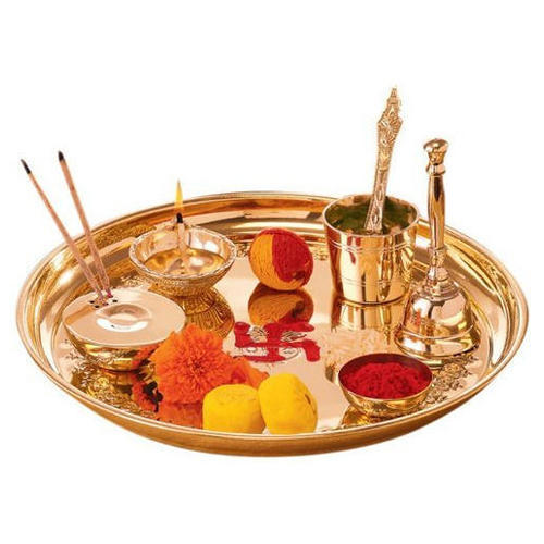 Round Brass Pooja Thali, Color : Silver