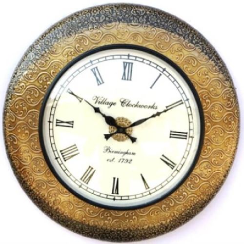 BRASS GOLDEN WALL CLOCK, Overall Dimension : 12x12