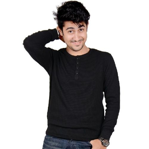 Black Henley Mens Round Neck T-Shirts