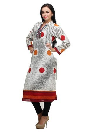 Cotton Fabric Dashmesh White Printed Kurti, Age Group : Adult