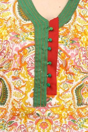 Cotton Fabric Dashmesh Yellow Printed Kurti, Age Group : Adult