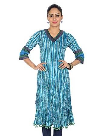 Rajrang Blue Printed Long Kurti, Age Group : Adult