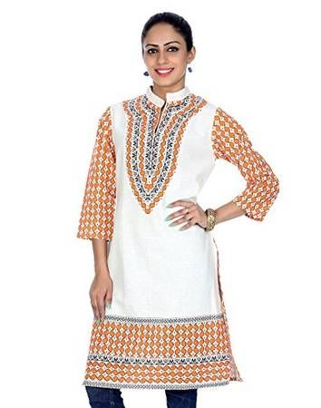 Rajrang Off White Printed Long Kurti, Age Group : Adult