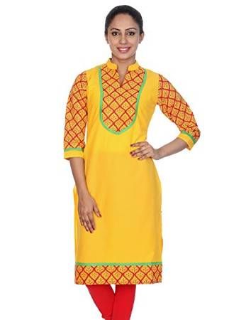 Cotton Fabric Rajrang Yellow Printed Kurti, Age Group : Adult