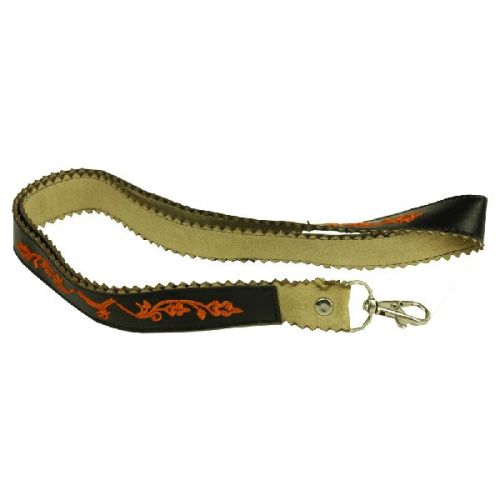 PU Leather ID Card Lanyard Custom Embroidery Logo