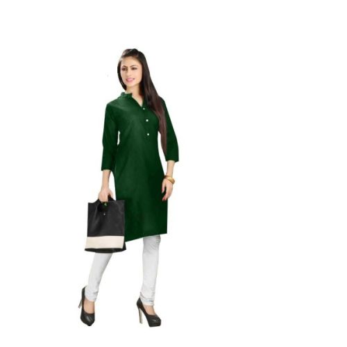 Green Collared Kurti, Pattern : Plain