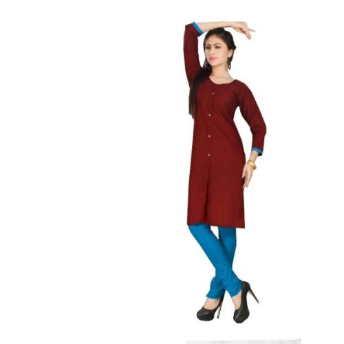 Maroon Front Buttoned Kurti, Pattern : Plain